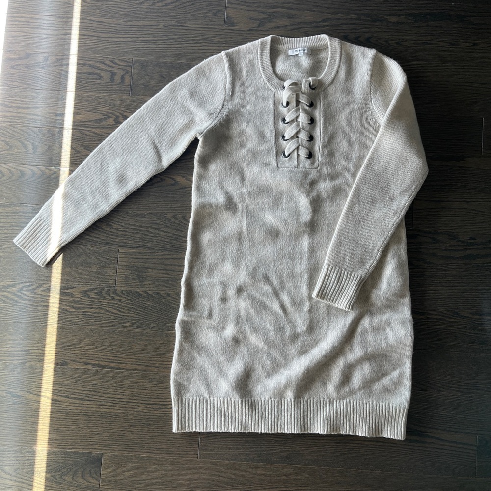 Madewell Long Sleeve Beige sweater Dress with Lace-Up Front size S